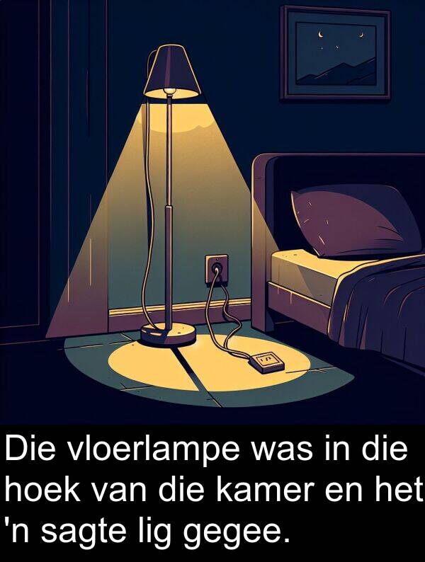 hoek: Die vloerlampe was in die hoek van die kamer en het 'n sagte lig gegee.