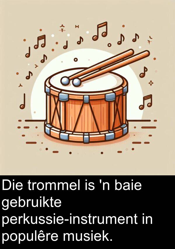 gebruikte: Die trommel is 'n baie gebruikte perkussie-instrument in populêre musiek.