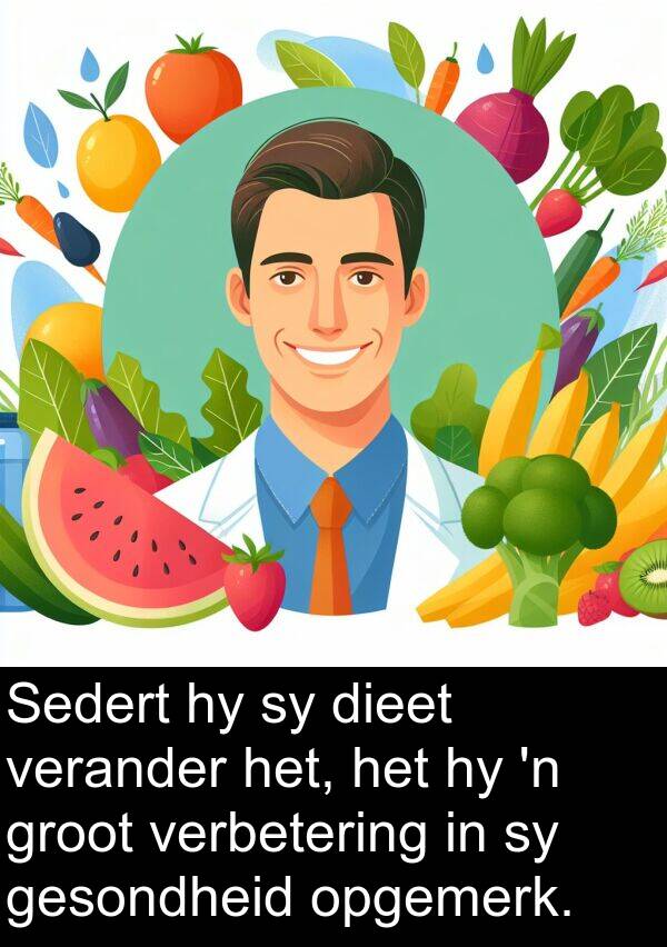 dieet: Sedert hy sy dieet verander het, het hy 'n groot verbetering in sy gesondheid opgemerk.