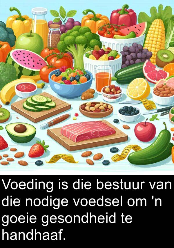 bestuur: Voeding is die bestuur van die nodige voedsel om 'n goeie gesondheid te handhaaf.