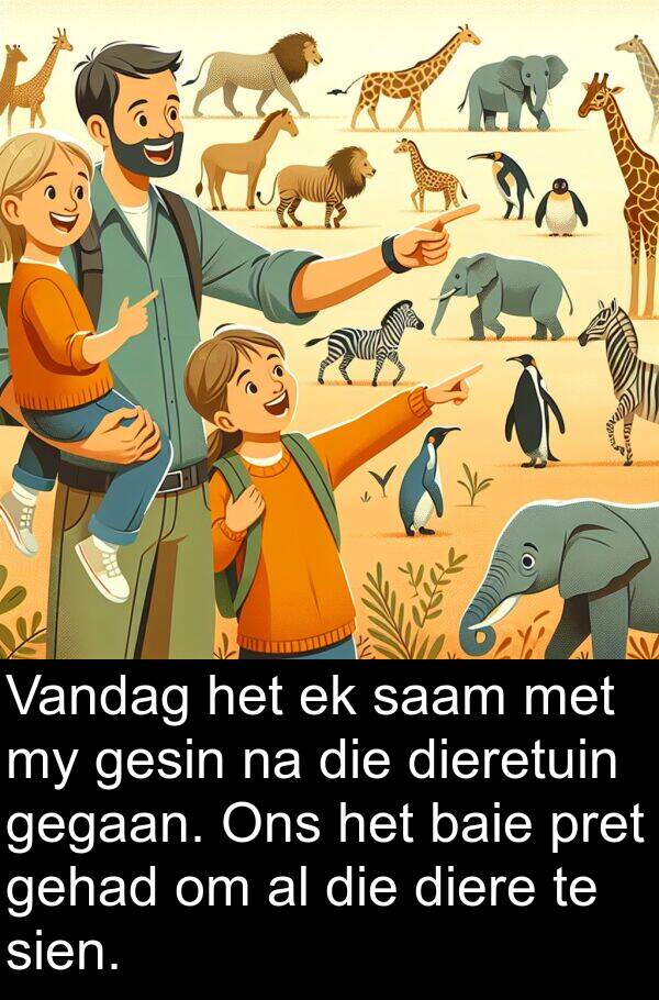 gegaan: Vandag het ek saam met my gesin na die dieretuin gegaan. Ons het baie pret gehad om al die diere te sien.