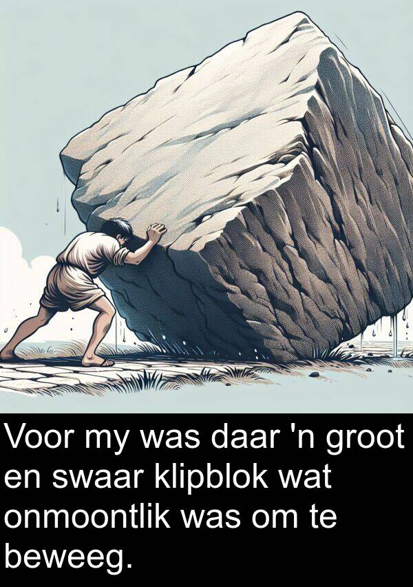 onmoontlik: Voor my was daar 'n groot en swaar klipblok wat onmoontlik was om te beweeg.