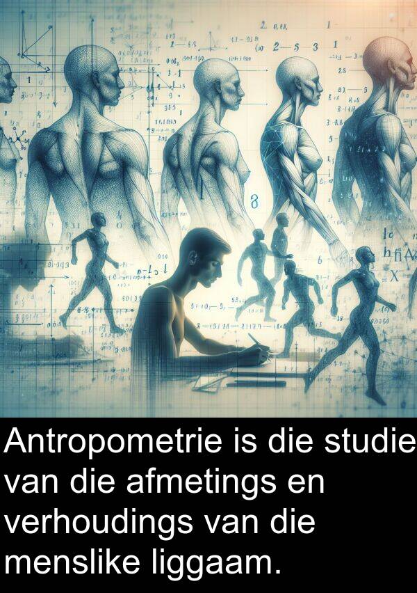 menslike: Antropometrie is die studie van die afmetings en verhoudings van die menslike liggaam.