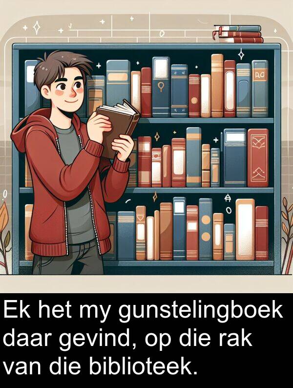 rak: Ek het my gunstelingboek daar gevind, op die rak van die biblioteek.