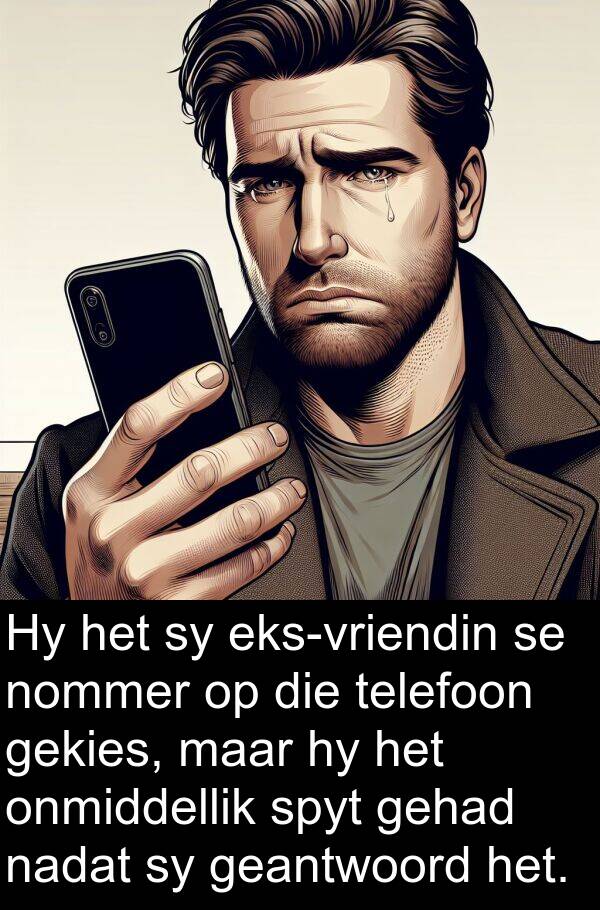 nommer: Hy het sy eks-vriendin se nommer op die telefoon gekies, maar hy het onmiddellik spyt gehad nadat sy geantwoord het.