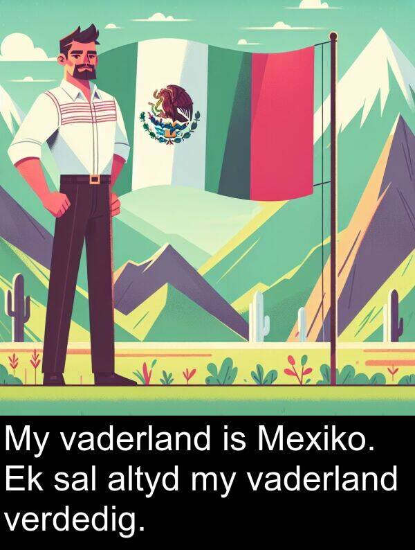 vaderland: My vaderland is Mexiko. Ek sal altyd my vaderland verdedig.