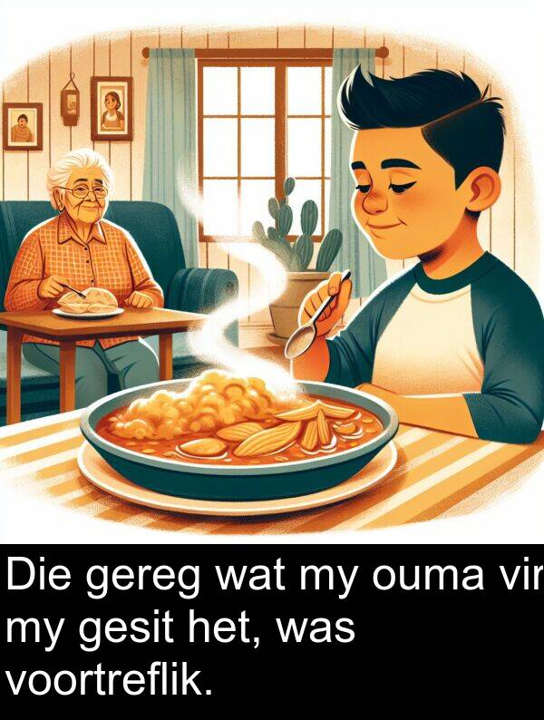 gereg: Die gereg wat my ouma vir my gesit het, was voortreflik.