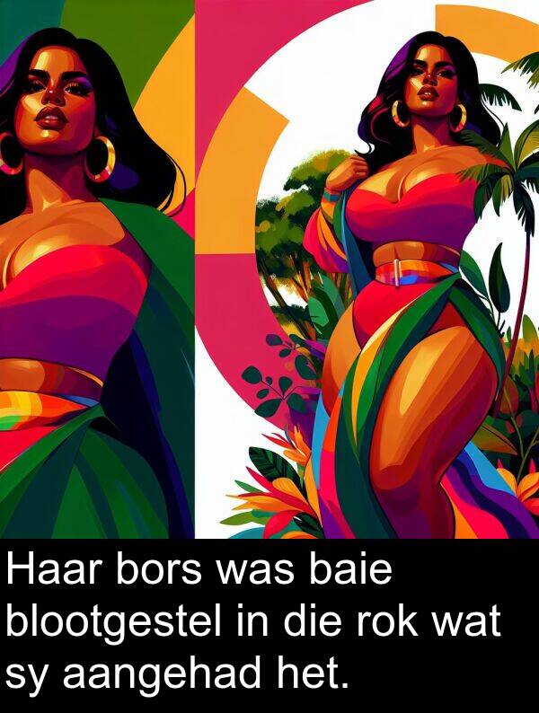 rok: Haar bors was baie blootgestel in die rok wat sy aangehad het.