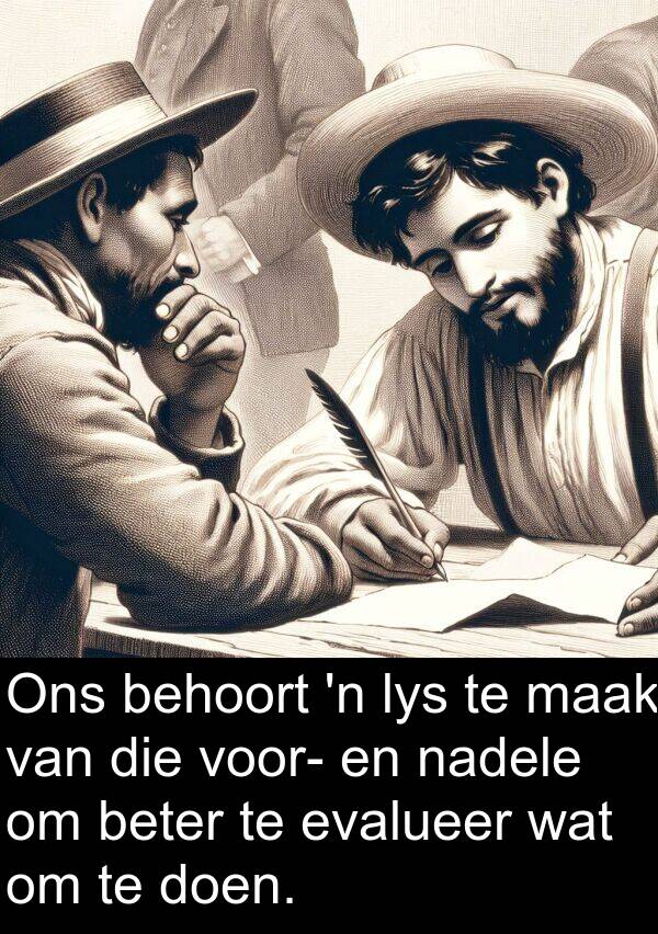 nadele: Ons behoort 'n lys te maak van die voor- en nadele om beter te evalueer wat om te doen.