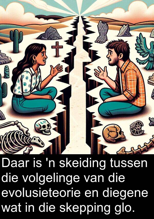 skeiding: Daar is 'n skeiding tussen die volgelinge van die evolusieteorie en diegene wat in die skepping glo.