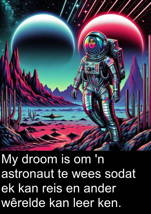 droom: My droom is om 'n astronaut te wees sodat ek kan reis en ander wêrelde kan leer ken.