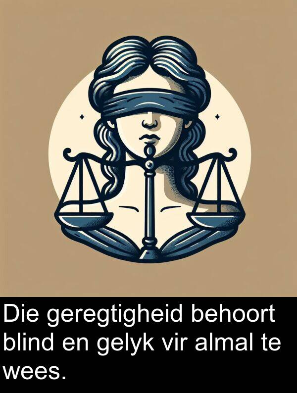 behoort: Die geregtigheid behoort blind en gelyk vir almal te wees.