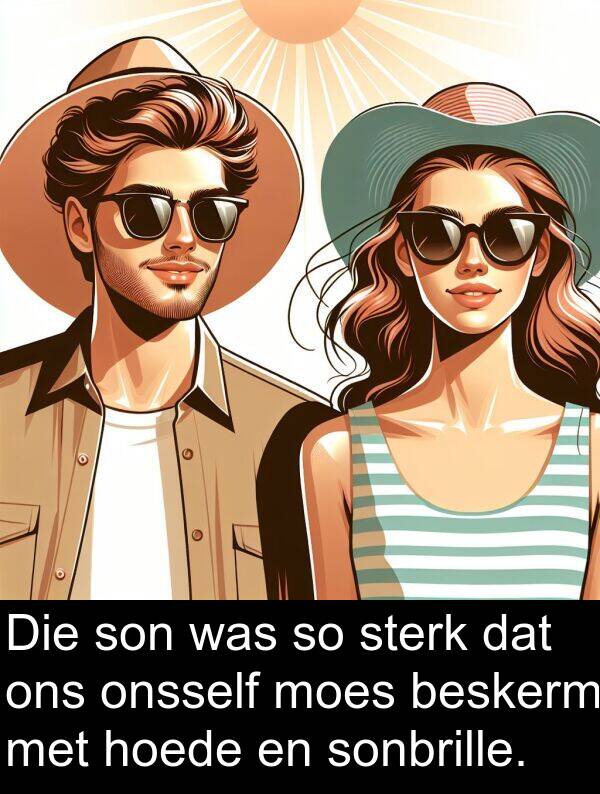 beskerm: Die son was so sterk dat ons onsself moes beskerm met hoede en sonbrille.