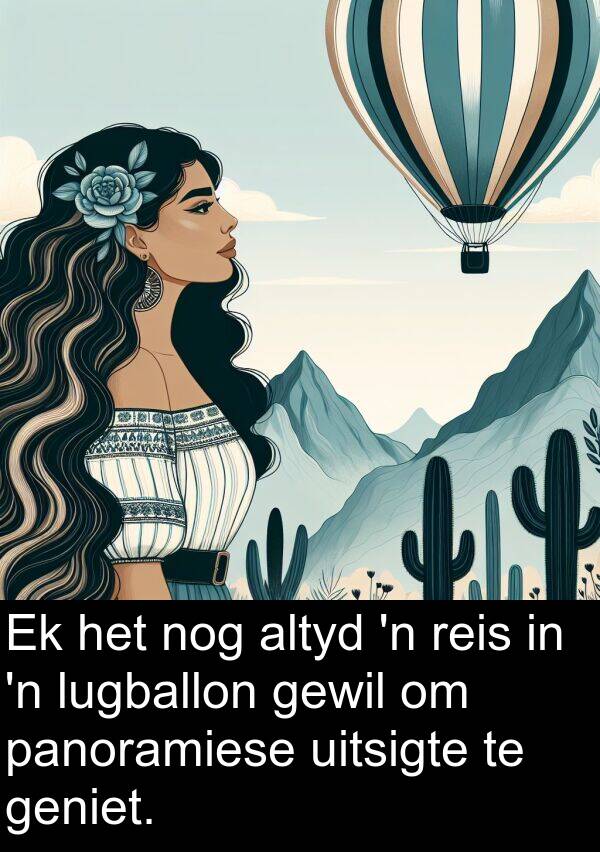 nog: Ek het nog altyd 'n reis in 'n lugballon gewil om panoramiese uitsigte te geniet.