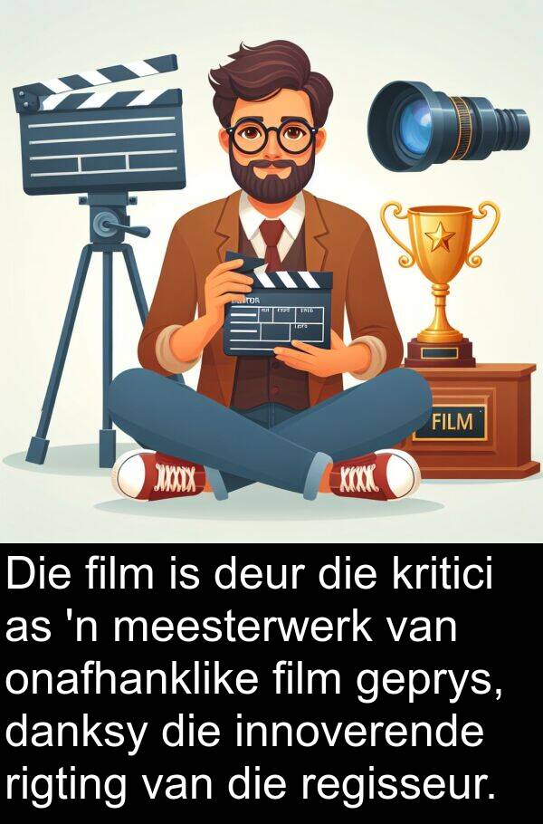 film: Die film is deur die kritici as 'n meesterwerk van onafhanklike film geprys, danksy die innoverende rigting van die regisseur.