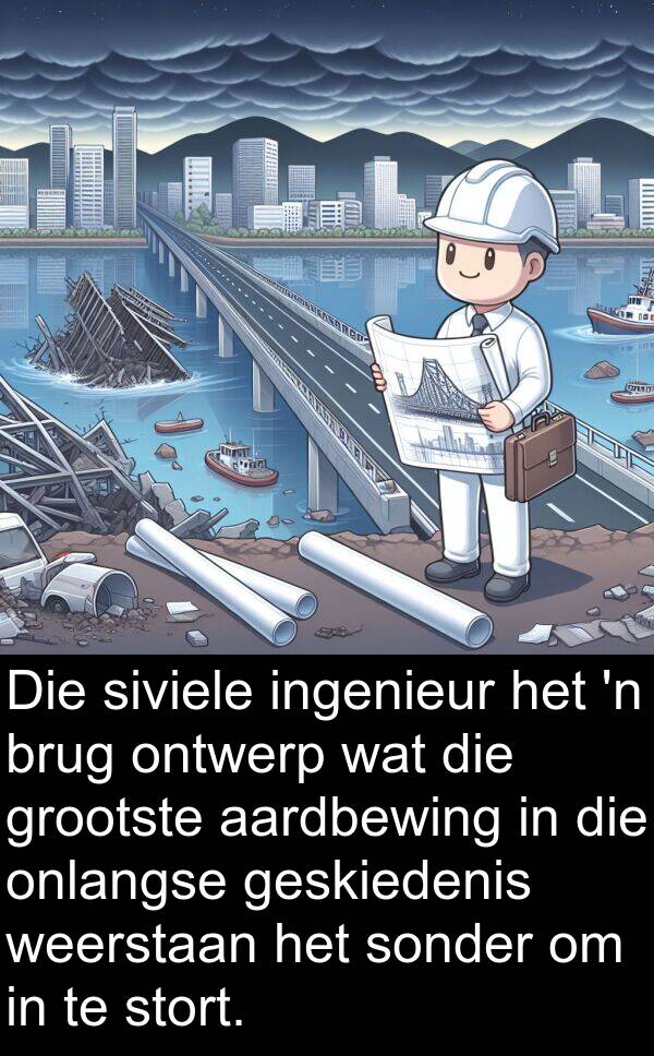 ingenieur: Die siviele ingenieur het 'n brug ontwerp wat die grootste aardbewing in die onlangse geskiedenis weerstaan het sonder om in te stort.