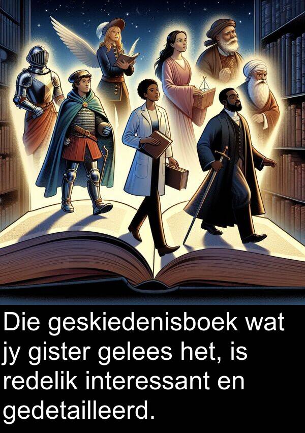 gelees: Die geskiedenisboek wat jy gister gelees het, is redelik interessant en gedetailleerd.