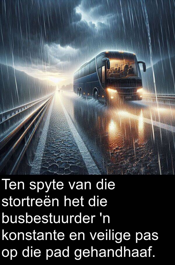 pas: Ten spyte van die stortreën het die busbestuurder 'n konstante en veilige pas op die pad gehandhaaf.