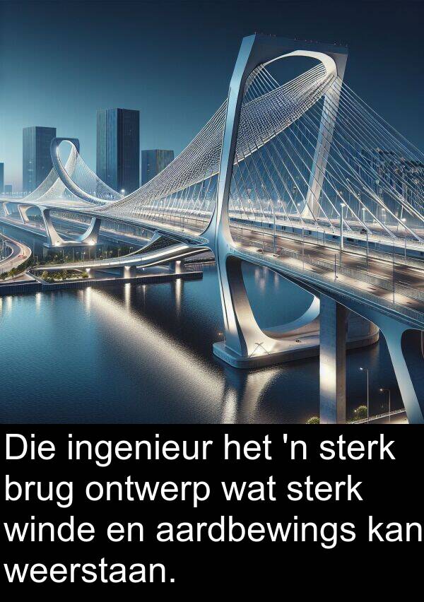 ingenieur: Die ingenieur het 'n sterk brug ontwerp wat sterk winde en aardbewings kan weerstaan.