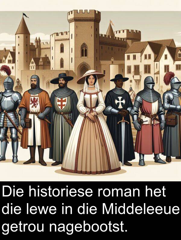 nagebootst: Die historiese roman het die lewe in die Middeleeue getrou nagebootst.