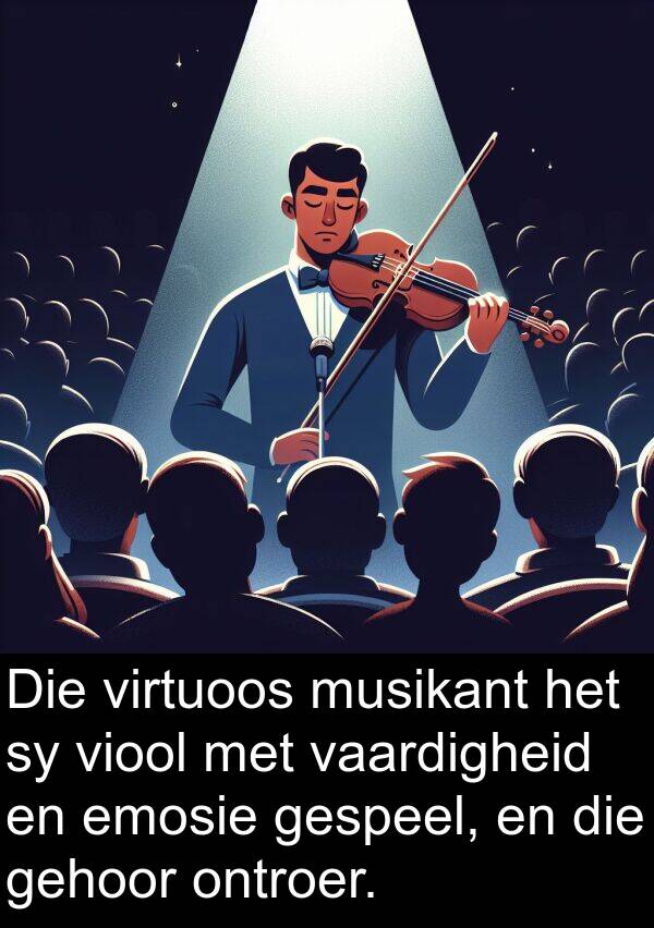 gehoor: Die virtuoos musikant het sy viool met vaardigheid en emosie gespeel, en die gehoor ontroer.