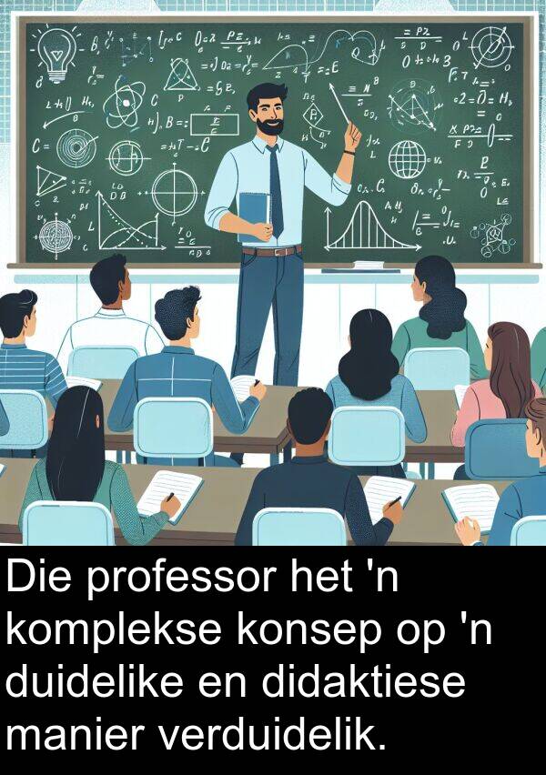 professor: Die professor het 'n komplekse konsep op 'n duidelike en didaktiese manier verduidelik.