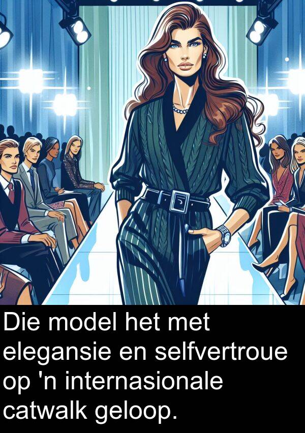 catwalk: Die model het met elegansie en selfvertroue op 'n internasionale catwalk geloop.