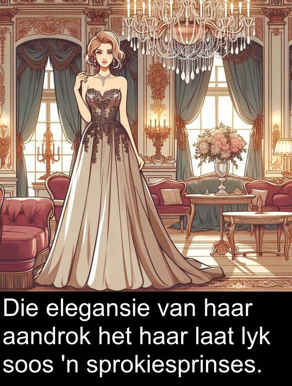 elegansie: Die elegansie van haar aandrok het haar laat lyk soos 'n sprokiesprinses.