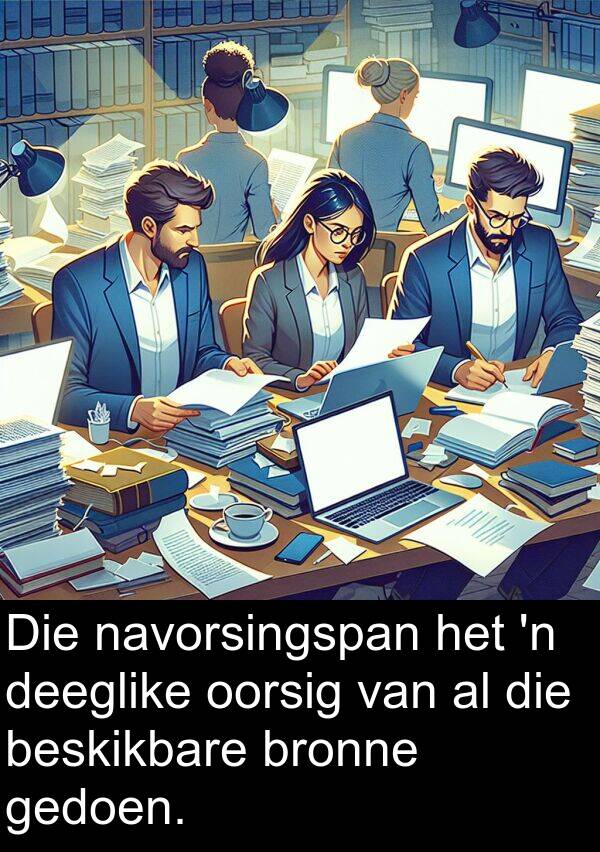 navorsingspan: Die navorsingspan het 'n deeglike oorsig van al die beskikbare bronne gedoen.