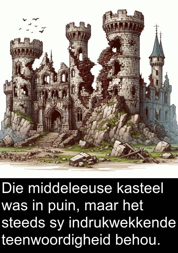 behou: Die middeleeuse kasteel was in puin, maar het steeds sy indrukwekkende teenwoordigheid behou.