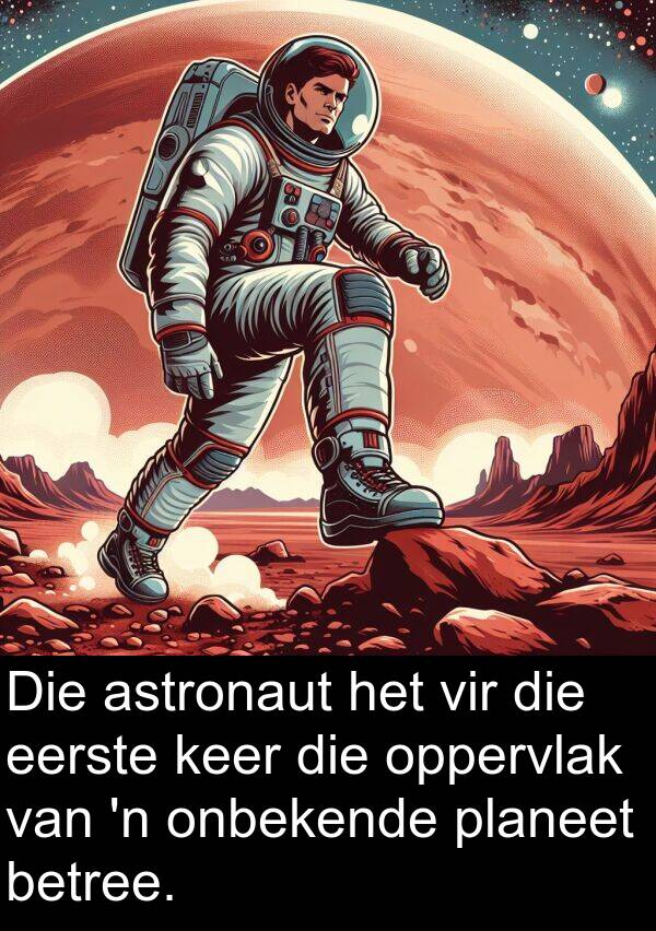 betree: Die astronaut het vir die eerste keer die oppervlak van 'n onbekende planeet betree.