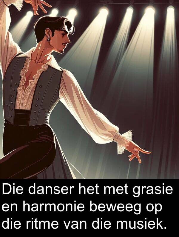 harmonie: Die danser het met grasie en harmonie beweeg op die ritme van die musiek.