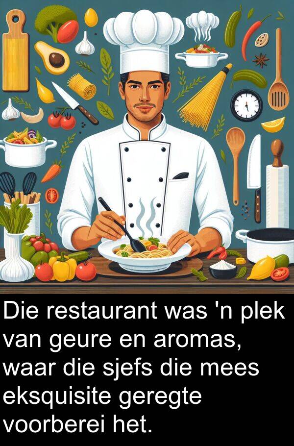 restaurant: Die restaurant was 'n plek van geure en aromas, waar die sjefs die mees eksquisite geregte voorberei het.