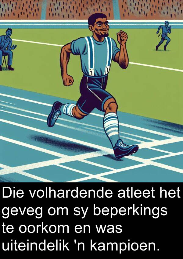 beperkings: Die volhardende atleet het geveg om sy beperkings te oorkom en was uiteindelik 'n kampioen.