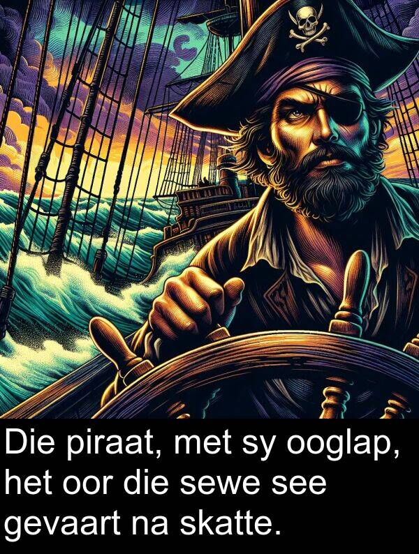 piraat: Die piraat, met sy ooglap, het oor die sewe see gevaart na skatte.