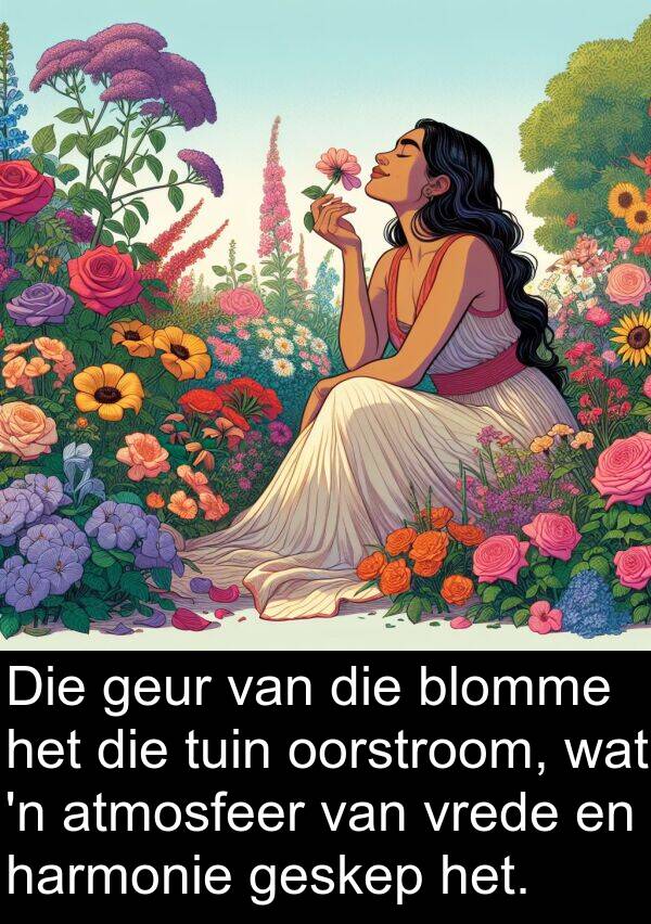 harmonie: Die geur van die blomme het die tuin oorstroom, wat 'n atmosfeer van vrede en harmonie geskep het.