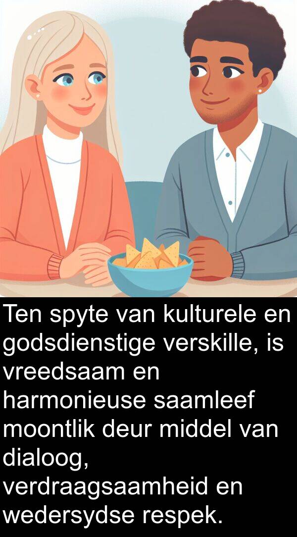 harmonieuse: Ten spyte van kulturele en godsdienstige verskille, is vreedsaam en harmonieuse saamleef moontlik deur middel van dialoog, verdraagsaamheid en wedersydse respek.