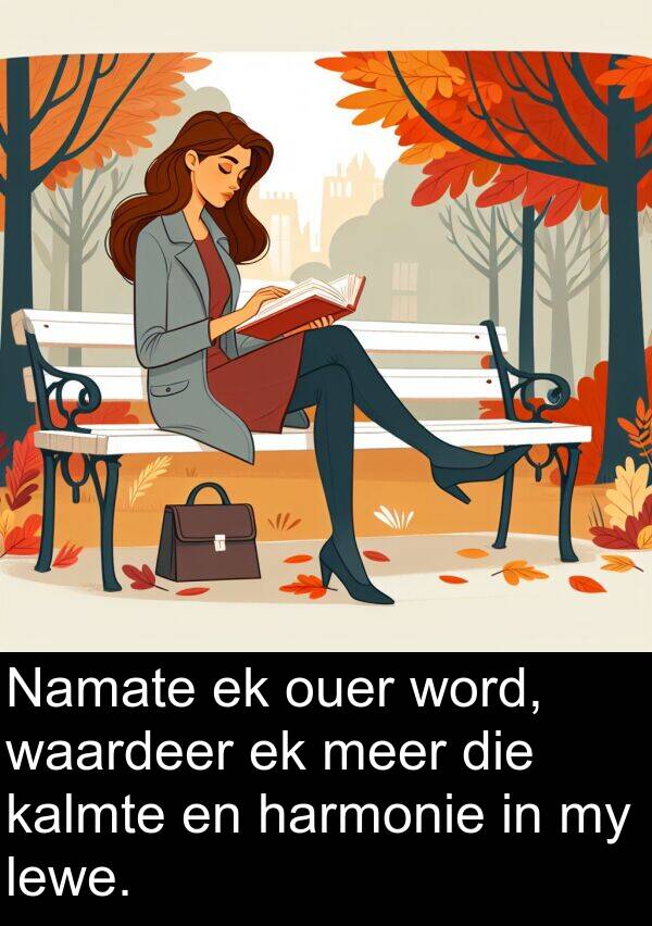 harmonie: Namate ek ouer word, waardeer ek meer die kalmte en harmonie in my lewe.