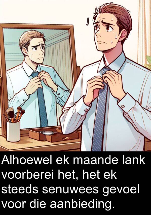 lank: Alhoewel ek maande lank voorberei het, het ek steeds senuwees gevoel voor die aanbieding.