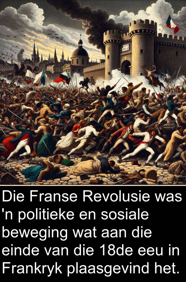 politieke: Die Franse Revolusie was 'n politieke en sosiale beweging wat aan die einde van die 18de eeu in Frankryk plaasgevind het.