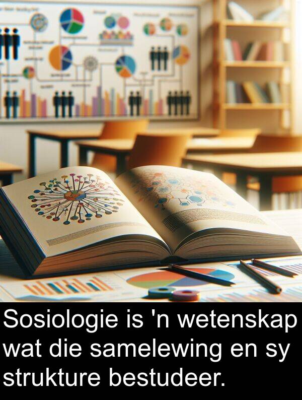 bestudeer: Sosiologie is 'n wetenskap wat die samelewing en sy strukture bestudeer.