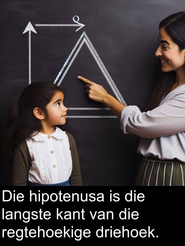 hipotenusa: Die hipotenusa is die langste kant van die regtehoekige driehoek.