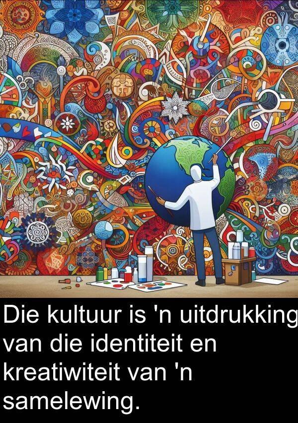 identiteit: Die kultuur is 'n uitdrukking van die identiteit en kreatiwiteit van 'n samelewing.