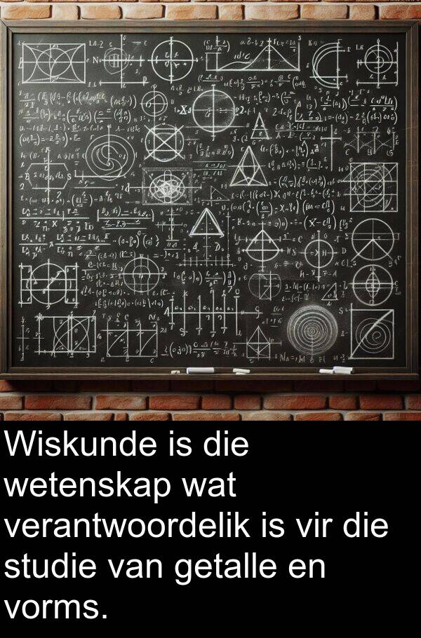 verantwoordelik: Wiskunde is die wetenskap wat verantwoordelik is vir die studie van getalle en vorms.