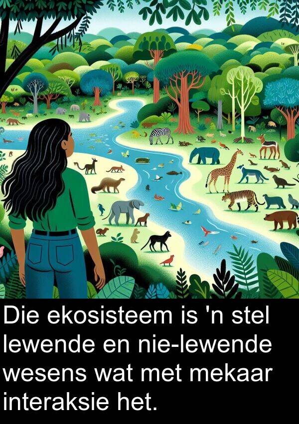 lewende: Die ekosisteem is 'n stel lewende en nie-lewende wesens wat met mekaar interaksie het.