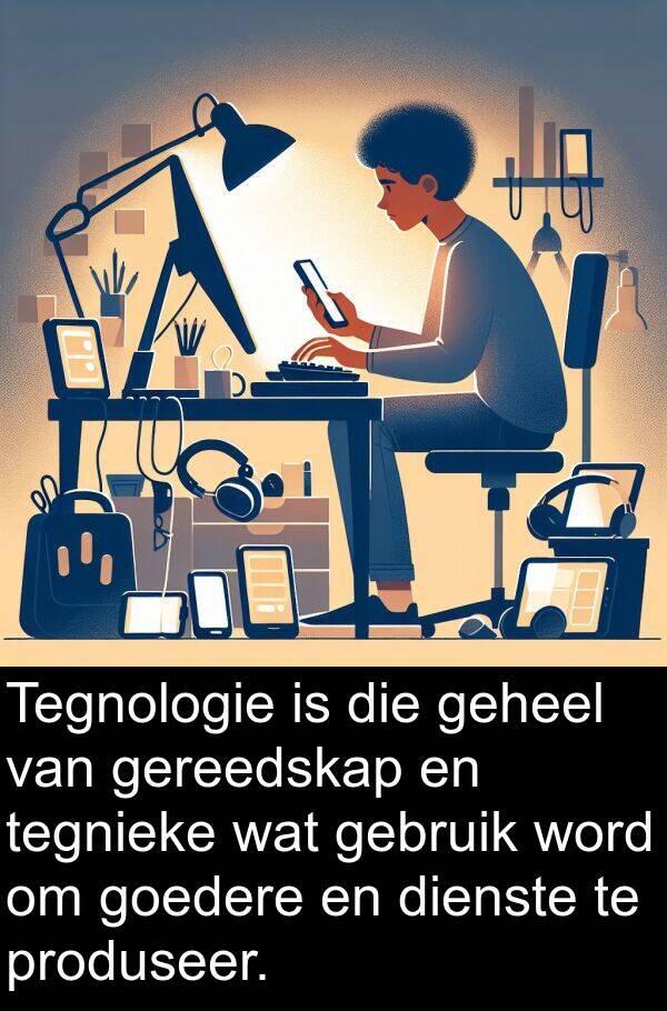 tegnieke: Tegnologie is die geheel van gereedskap en tegnieke wat gebruik word om goedere en dienste te produseer.