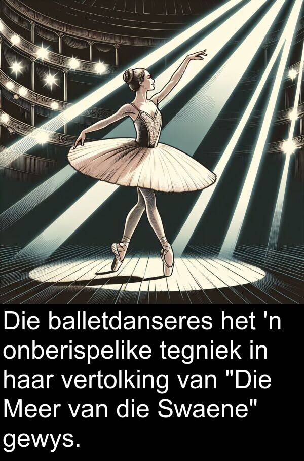 balletdanseres: Die balletdanseres het 'n onberispelike tegniek in haar vertolking van "Die Meer van die Swaene" gewys.