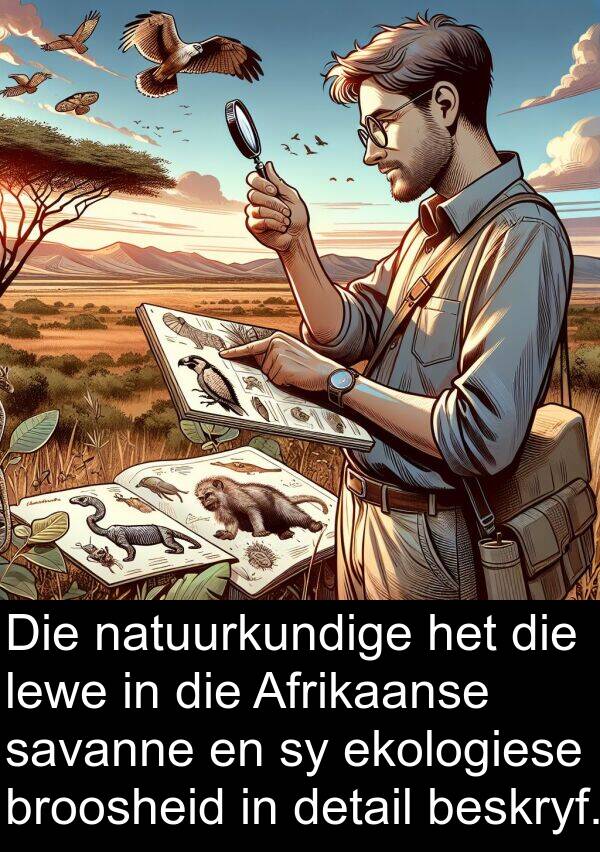 natuurkundige: Die natuurkundige het die lewe in die Afrikaanse savanne en sy ekologiese broosheid in detail beskryf.