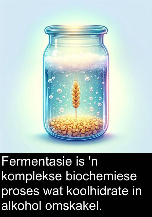 proses: Fermentasie is 'n komplekse biochemiese proses wat koolhidrate in alkohol omskakel.