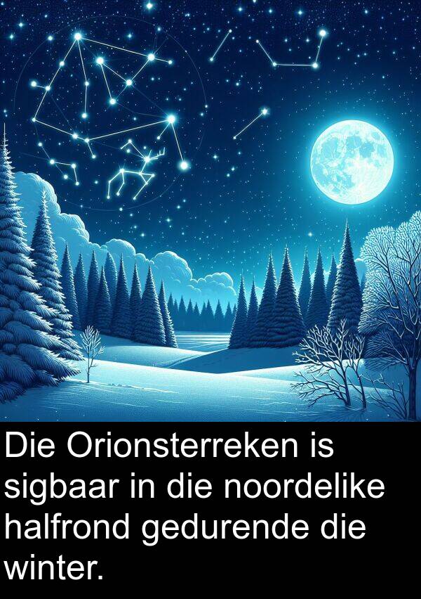 gedurende: Die Orionsterreken is sigbaar in die noordelike halfrond gedurende die winter.